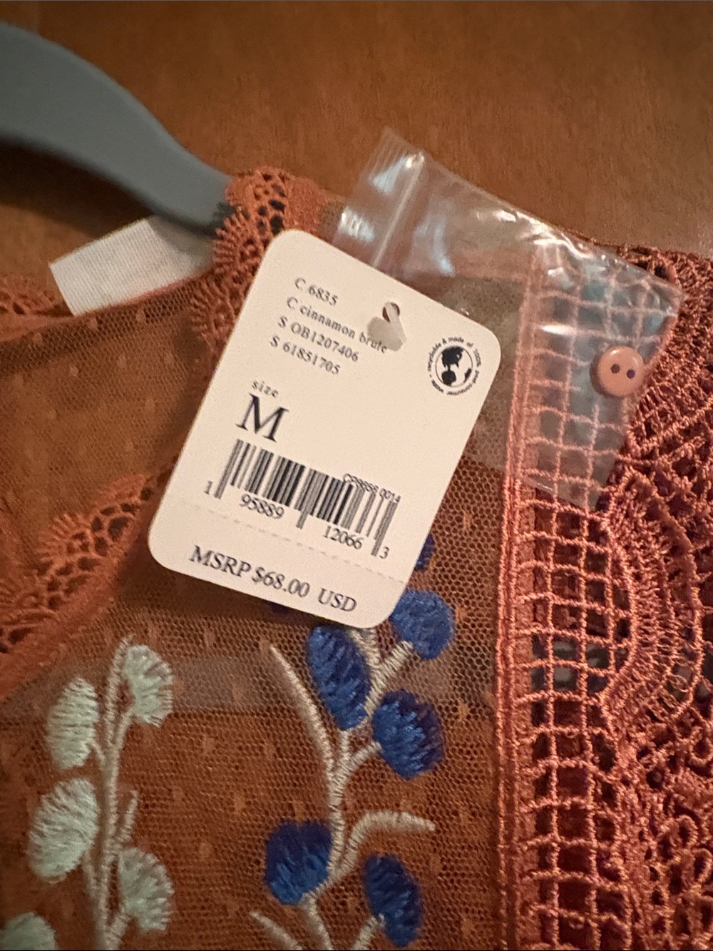 Free People Rustembroidered Lace Trim Camisole with Blue and Cream Accents - Picture 3 of 5